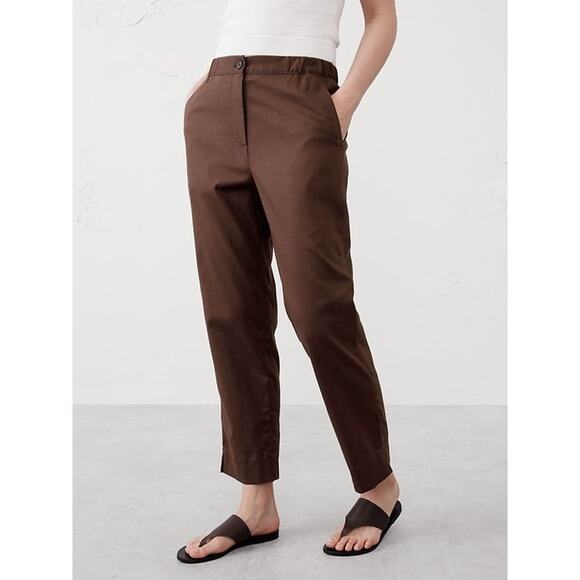 Banana Republic Tapered Linen Pull On Pant Women’s Small Dark Oak Brown Career - Picture 1 of 11